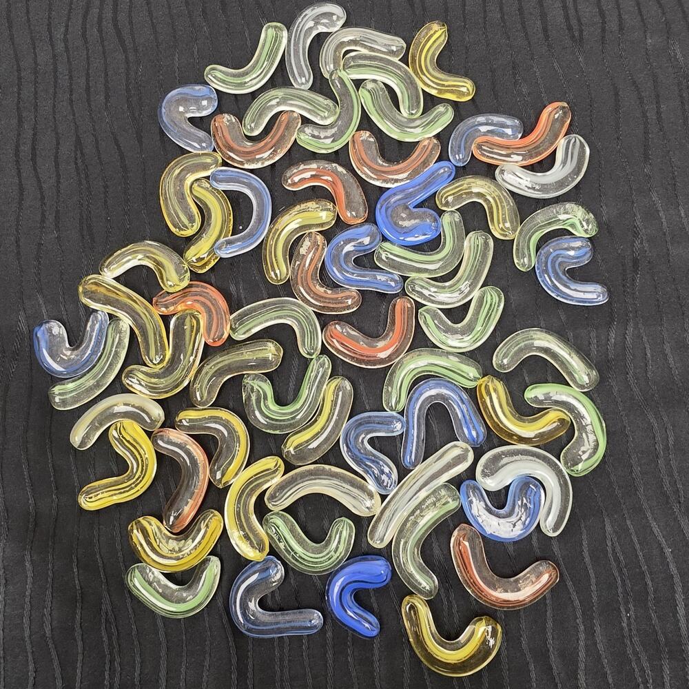Hand Blown Glass Crescent Moon Game Pieces Multi Color Lot of 40+ Craft